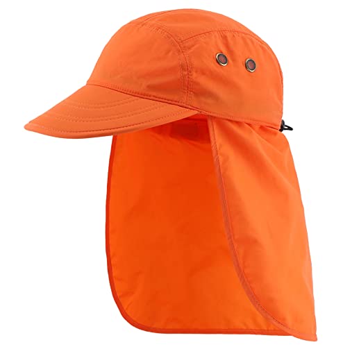 Connectyle Mens Foldable UV Protection Sun Hat with Removable Neck Flap Outdoor Adventure Sun Cap for Fishing Hiking Safari - color: Orange