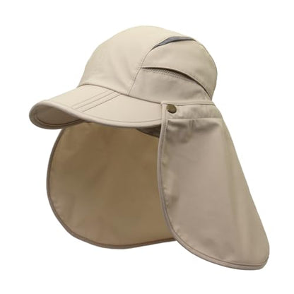 Men Women Safari Fishing Sun Cap with Removable Neck Flap UPF 50+ UV Protection Quick Dry Breathable Hats - color: Khaki