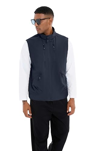 Utility Vest for Men Fishing Golf Travel Hiking Photo Outwear Lightweight Sleeveless Jacket with Pockets - color: Navy1, size: Large
