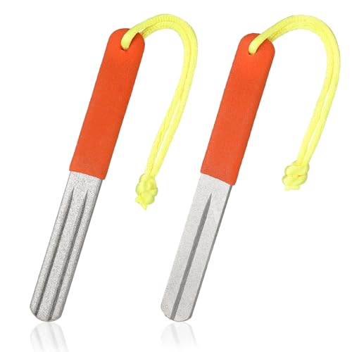Skylety 2 Pcs Hook Sharpener Hook File for Fishing Diamond File with Handle Portable Double Sided Fine and Medium Grit for Fishing - color: Orange
