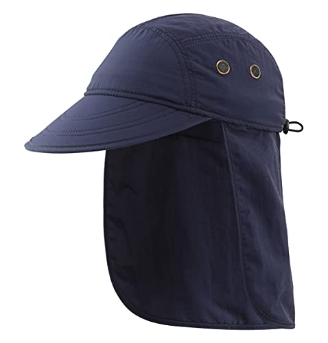 Connectyle Mens Foldable UV Protection Sun Hat with Removable Neck Flap Outdoor Adventure Sun Cap for Fishing Hiking Safari - color: Navy Blue
