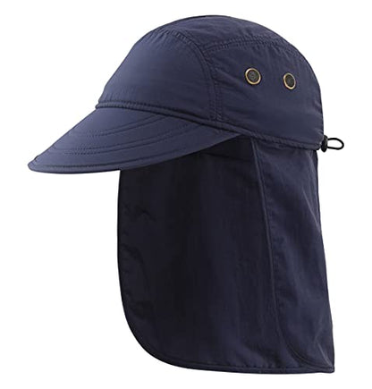 Connectyle Mens Foldable UV Protection Sun Hat with Removable Neck Flap Outdoor Adventure Sun Cap for Fishing Hiking Safari - color: Navy Blue