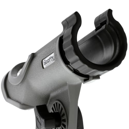 Scotty #230 Powerlock Rod Holder with #241 Side/Deck Mount, Adjustable Boat Fishing Rod Holder, Universal Cradle Design, Side or Deck Mount Installation, Marine-Grade Construction - color: Grey