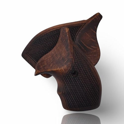 J Round Revolver Grips Compatible with S&W, Real Wood Gun Grips fits Smith & Wesson J Frame Round Butt .38 Special and 9mm Revolvers/Screw Included - color: Checkred - Brown, size: Beech Wood