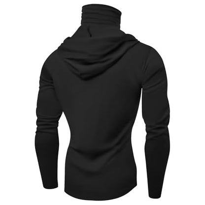 Men's UPF 50+ Sun Protection Hooded Shirt with Integrated Face Cover Long Sleeve Lightweight Rash Guard Shirts - color: C202- Black, size: Large