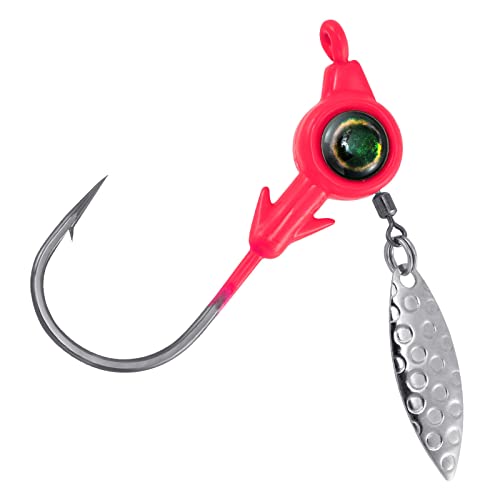 Dr.Fish 10 Pack Underspin Jigs Heads 3D Eye Freshwater Swimbait Jig Freshwater Bass Walleye Fishing Mustad Hooks Willow Blade 1/8oz,3/16oz,1/4oz,3/8oz - color: Pink, size: 1/4oz(#4/0 Hooks)