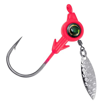 Dr.Fish 10 Pack Underspin Jigs Heads 3D Eye Freshwater Swimbait Jig Freshwater Bass Walleye Fishing Mustad Hooks Willow Blade 1/8oz,3/16oz,1/4oz,3/8oz - color: Pink, size: 1/4oz(#4/0 Hooks)