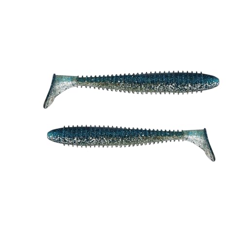 Moose Baits 3.8” Paddle Swimmer Soft Plastic Baits – Bass Fishing Lures - Soft Lure Bass, Durable Plastic Bait Swimmer for Freshwater Bass (6 Pack) - color: Sky Blue Glitter