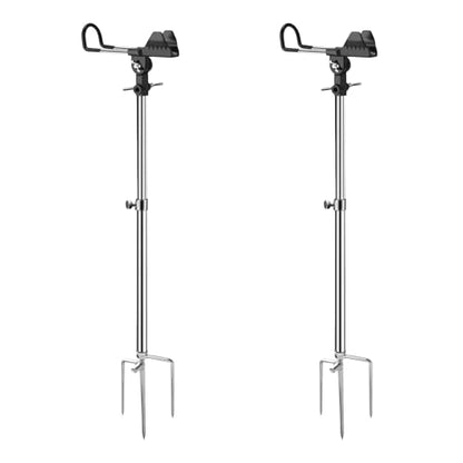 2 Pack Fishing Rod Holder – Telescopic Fishing Rod Stand, 360° Rotatable Adjustable Metal Tube Bracket, Dual-Use Fishing Pole Holders for Ground, Heavy Duty Support for Bank Fishing & Shore Fishing