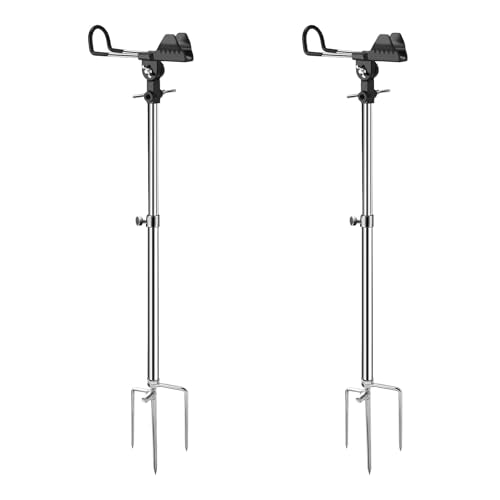 2 Pack Fishing Rod Holder – Telescopic Fishing Rod Stand, 360° Rotatable Adjustable Metal Tube Bracket, Dual-Use Fishing Pole Holders for Ground, Heavy Duty Support for Bank Fishing & Shore Fishing