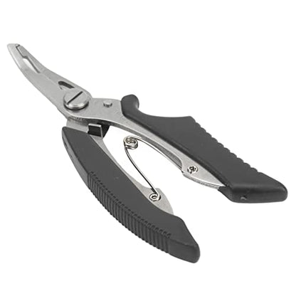 Fishing Pliers Multi Function Lure Pliers with Curved Mouth Stainless Steel Fishing Hook Remover and Line Cutting Scissors Braid Cutters for Outdoor Fishing Durable (Black) - color: Black