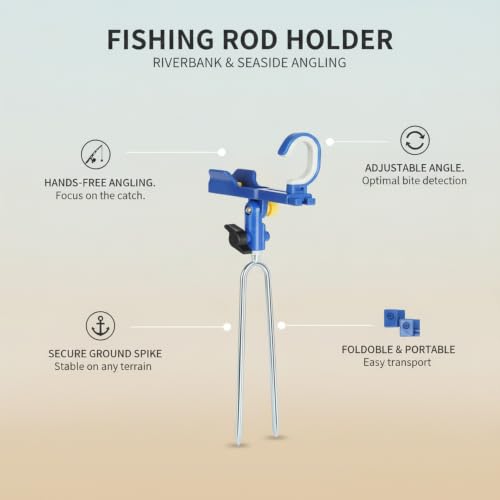 Fishing Rod Holder with Ground Spike, Foldable Metal Stake for Riverbank and Seaside Angling (1 PC) - color: Blue
