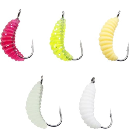 ZCZQC 30PCS Fishing Maggot Bait Set Mealworm Bait Assorted Colours Hooks and Worms Boxed 0.83in for Crab Trout Blue Gill Bass Freshwater Bait Kit