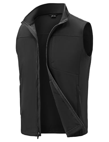TBMPOY Men's Lightweight Softshell Vests Windproof Sleeveless Jackets Golf Outdoor Outerwear Summer Hiking Travel Cycling - color: Black, size: XX-Large