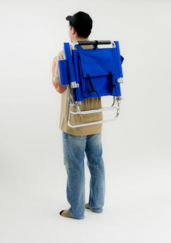 Backpack Fishing Chair - Portable Folding Ultra Light Chair with Padded Carrying Straps & Padded Lumbar Support Bar - All Aluminum Fishing Chair with Cup & Rod Holder
