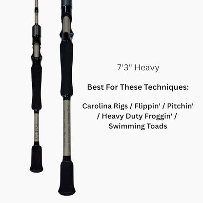 Fitzgerald Vursa Series Baitcasting Rods | High Modulus Graphite | American Tackle TiForged Air Guides | 9 Models | Bass, Walleye & Musky | Freshwater & Inshore - size: 7'3" Heavy (casting)
