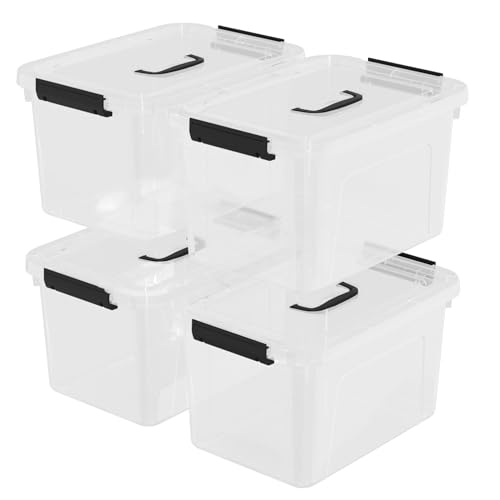 4 Packs 10 QT Plastic Storage Bins with Lids, Stackable Storage Containers for Organizing, Clear Storage Box for Garage, Closet, Kitchen - size: Medium