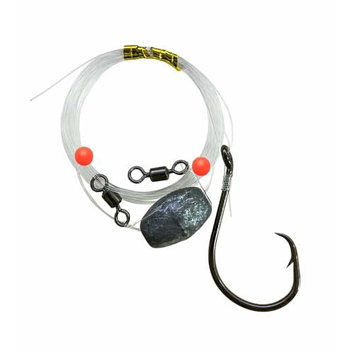UMT Planer Board Trolling Rigs – Snelled 6/0 Inline Circle Hook Leaders for Saltwater & Freshwater Fishing – Compatible with UMT Planer Boards – Available with or Without Lead - size: Weighted
