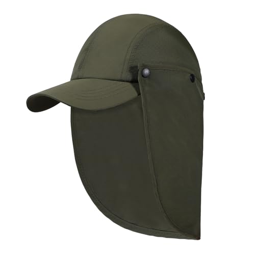 Mens L/XL/XXL Sun Hat with Removable Neck Flap UPF 50+ Fishing Hat Waterproof Quick Dry Breathable Baseball Cap for Cycling - color: Army Green, size: X-Large-XX-Large