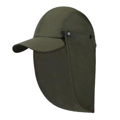 Mens L/XL/XXL Sun Hat with Removable Neck Flap UPF 50+ Fishing Hat Waterproof Quick Dry Breathable Baseball Cap for Cycling - color: Army Green, size: X-Large-XX-Large