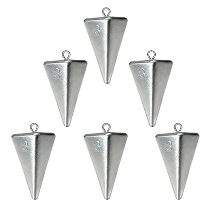 Pyramid Sinkers Assorted Weights 2oz 3oz 4oz, Lead Surf Fishing Sinkers for Saltwater Beach Bottom Fishing (5-8 Pack) - size: 3oz-6pcs