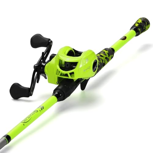 Sougayilang Baitcaster Combo, IM7 Graphite 2Pc Blank Rods,M/MH Power,EVA Handle & Stainless Steel Guides，7.1:1 Gear Ratio, 18LB Drag for Bass, Walleye, Pike - color: green-right, size: 6'10''-Medium