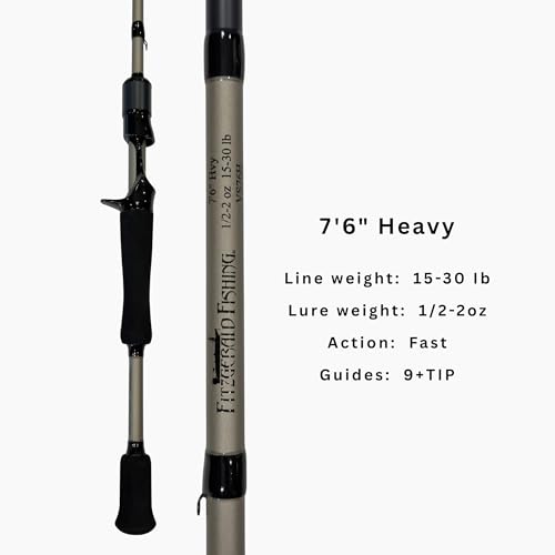 Fitzgerald Vursa Series Baitcasting Rods | High Modulus Graphite | American Tackle TiForged Air Guides | 9 Models | Bass, Walleye & Musky | Freshwater & Inshore - size: 7'6" Heavy (casting)