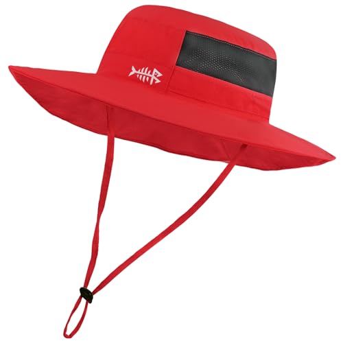 BASSDASH UPF 50+ Sun Fishing Hat Water Resistant with Detachable Neck Flap - color: Red