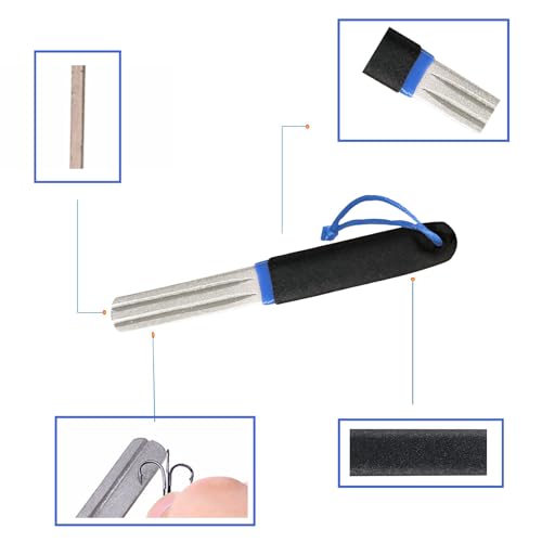 1 Piece Fishing Hook Sharpener Diamond File with Handle, Portable Double-Sided Fine and Medium Grit Hook File for Sports Fishing
