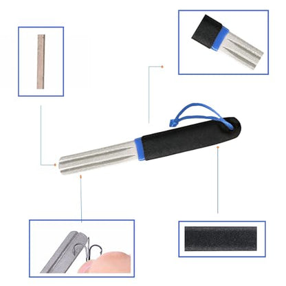 1 Piece Fishing Hook Sharpener Diamond File with Handle, Portable Double-Sided Fine and Medium Grit Hook File for Sports Fishing