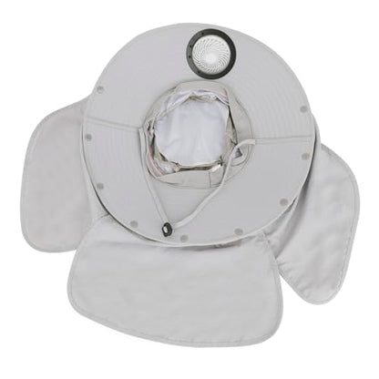 Extra Wide Brim Solar Fan Hat, Mens Fishing Hat with Fan, Neck Flap Sun Hat, UPF 50+ Solar Powered Cooling Cap Fisherman Hats - color: Light Grey With Neck Flap
