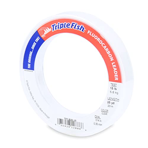 Triple Fish 100% Fluorocarbon Fishing Leader - Clear Invisible Strong and Heavy Duty Highly Abrasion Resistant, Fast Sinking Freshwater & Saltwater - style: 15 Lb, 25 Yd Bracelet