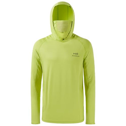 BASSDASH UPF 50+ Men’s Long Sleeve Fishing Shirt with Mask UV Neck Gaiter Hoodie - color: Pear Green, size: Medium