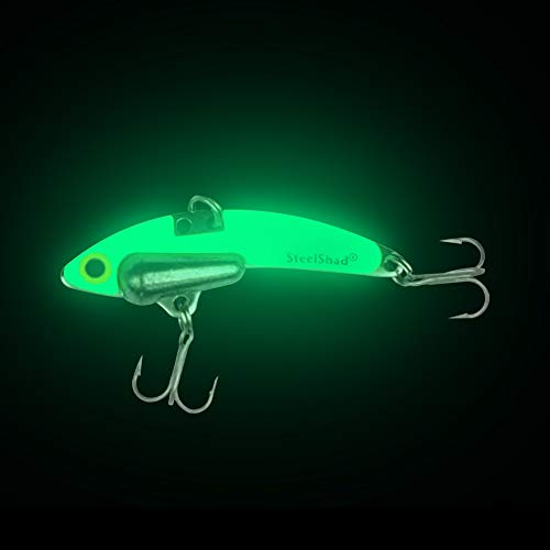 SteelShad Mini Series (1/4 oz) - 2 Pack - Glow in The Dark Fishing Lures - Lipless Crankbait for Freshwater Fishing - Perfect for Ice Fishing, Pan Fishing, Crappie, Walleye and Bass - color: Glow Green