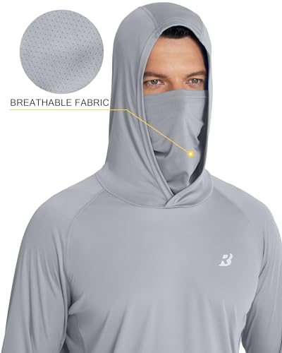 Roadbox Men's UPF 50+ Hooded Fishing Shirts Long Sleeve Sun Protection Hoodie, Hiking Running Swimming Rash Guard with Mask - color: Luxury Gray, size: X-Large
