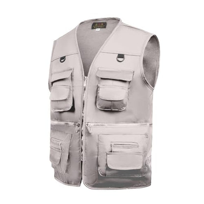 TOLOER Men's Summer Fishing Vest Multi Pockets Casual Vests Waterproof Quick Dry Outdoor Mountain Photography - color: Khaki, size: Small