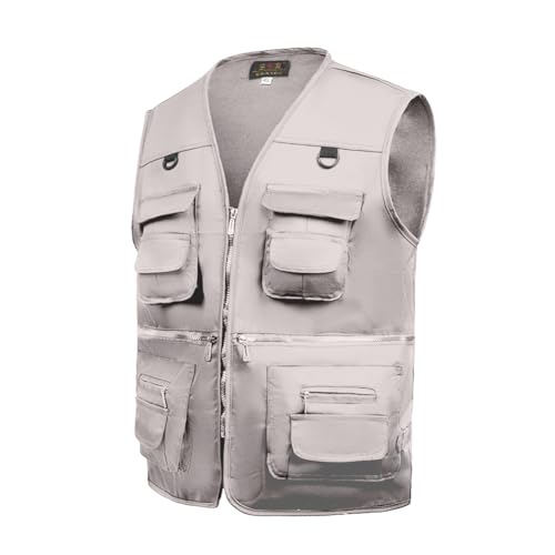 TOLOER Men's Summer Fishing Vest Multi Pockets Casual Vests Waterproof Quick Dry Outdoor Mountain Photography - color: Khaki, size: X-Large