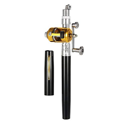 Jatzde Mini Portable Pocket Fish Rod Pen Aluminum Alloy Fishing Rod Pole Reel Combos… - color: Black