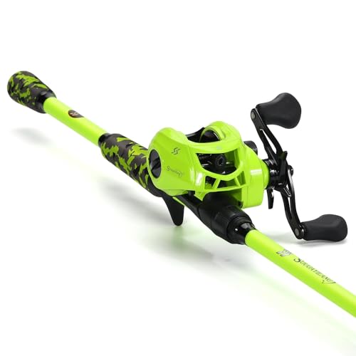 Sougayilang Baitcaster Combo, IM7 Graphite 2Pc Blank Rods,M/MH Power,EVA Handle & Stainless Steel Guides，7.1:1 Gear Ratio, 18LB Drag for Bass, Walleye, Pike - color: green-left, size: 7'00''-Medium Heavy