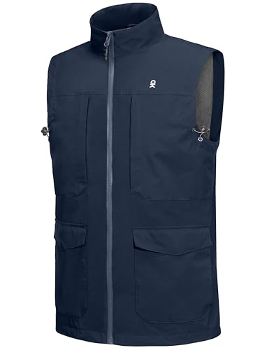 Little Donkey Andy Men's Lightweight Quick Dry Vest Windproof Sleeveless Jacket with 11 Pockets for Travel Fishing Hiking - color: Deep Blue, size: Small