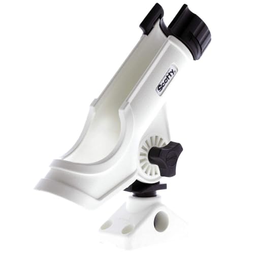 Scotty #230 Powerlock Rod Holder with #241 Side/Deck Mount, Adjustable Boat Fishing Rod Holder, Universal Cradle Design, Side or Deck Mount Installation, Marine-Grade Construction - color: White