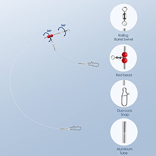 Fishing Leader Fishing Rigs, Luroad 6/12/18 Pcs Nylon-Coated Lines with Swivels Snap Beads, Stainless Steel Hooks Crimps Saltwater Freshwater for Fishing Lovers Angler, 1 Arm/ 2 Arms - color: G.1 Arm-Red-6pcs