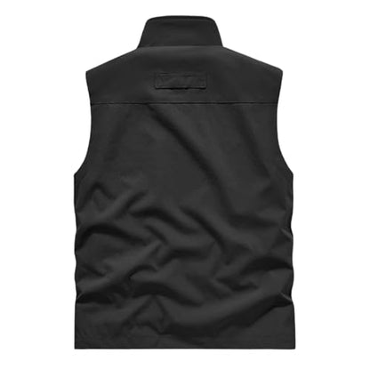 Mens Golf Vest Waterproof Fishing Shirt Zip Up Sleeveless Jacket with Pockets Outdoor Camping Hiking Shirts Travel Photo Vest - color: A03 Black, size: X-Large