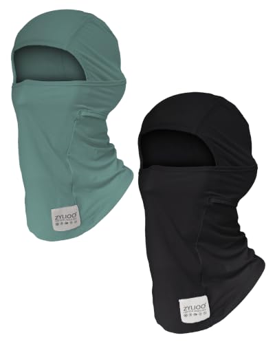 Zylioo XXL Balaclava Mask for Big Heads, Breathable Sun Hood | Roomier 2XL Fit-Cooling mesh fabric helps release heat while giving full head and neck coverage for rides and trails. - color: Black & Green