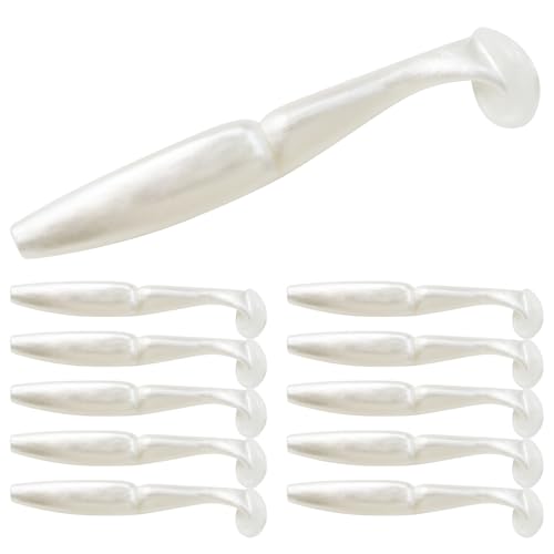 4.13'' Soft Fishing Lure, Flexible Paddle Tail Swim Baits for Bass Catfish Trout Walleye Crappie Lures Kit Fishing Baits - color: White