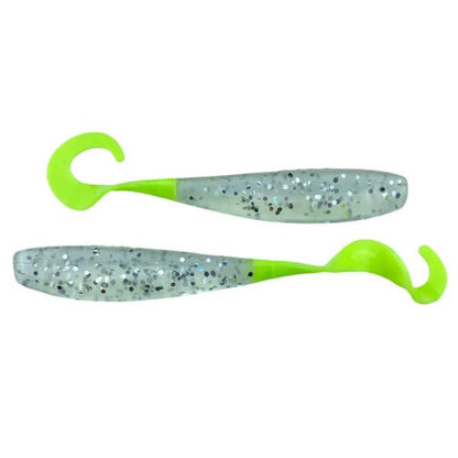 A.M. Fishing Curly Tail Jerkshad 4 Inch Soft Baits Garlic Infused,– 8 Pack – Saltwater & Freshwater Fishing Lures for Bass, Redfish, Snook, and Trout - color: Pearl Treuse