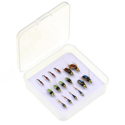 Fly Fishing Flies Assortment Kit, 16 Pcs Hand-Tied Dry Wet Fly Fishing Lures, Nymphs, Streamers, Terrestrials for Trout Bass Sunfish, Pike with Fly Box