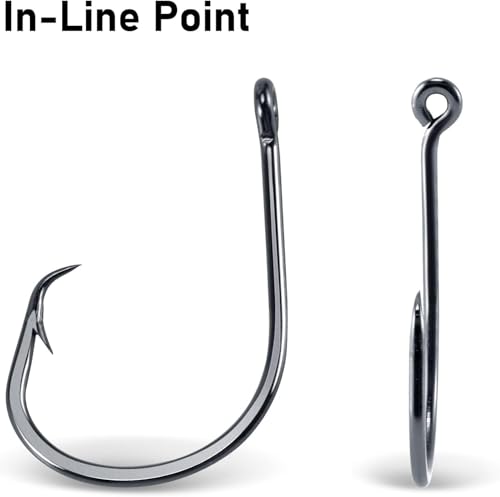 Dr.Fish 50 Pack in-line Circle Hooks, Straight Shank Octopus Hooks, Freshwater & Saltwater Fishing Catfish Tuna Bass Striper - size: #9/0-50 Pack