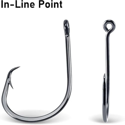 Dr.Fish 50 Pack in-line Circle Hooks, Straight Shank Octopus Hooks, Freshwater & Saltwater Fishing Catfish Tuna Bass Striper - size: #9/0-50 Pack