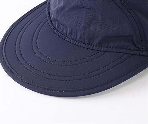 Connectyle Mens Foldable UV Protection Sun Hat with Removable Neck Flap Outdoor Adventure Sun Cap for Fishing Hiking Safari - color: Navy Blue
